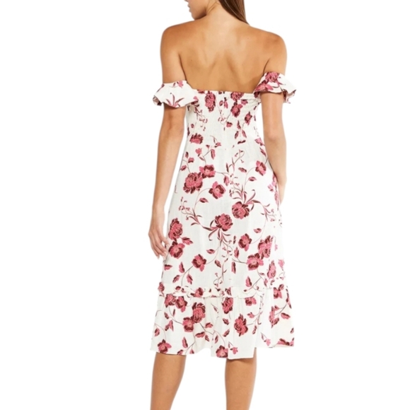 Misa Oona Midi Dress in Abstract Peony Floral Fairycore Off The Shoulder M - Picture 4 of 14